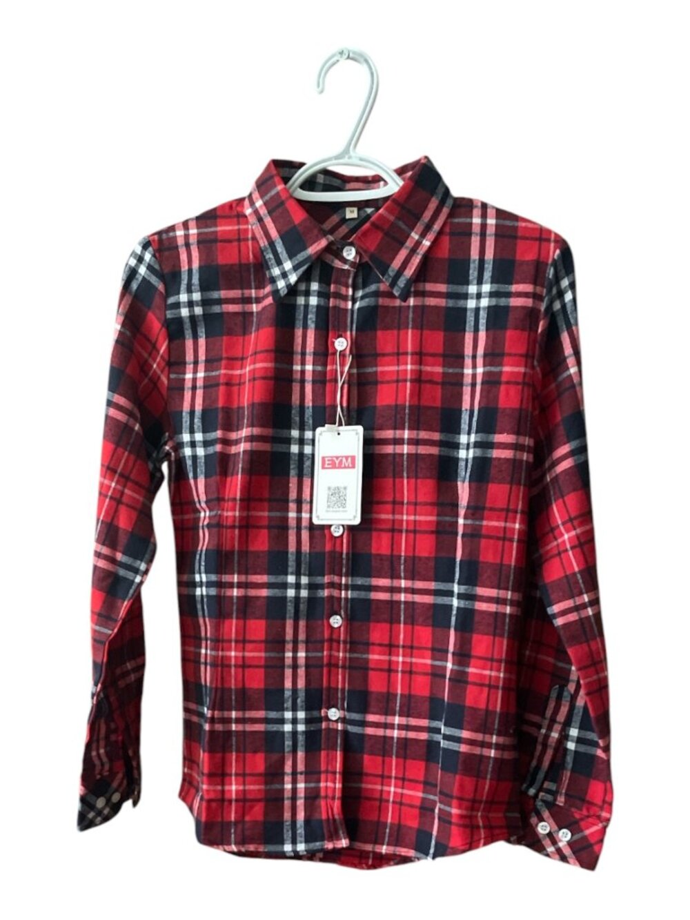 Women's Button-Down Check Shirt, EYM, M, Red & Black, NWT